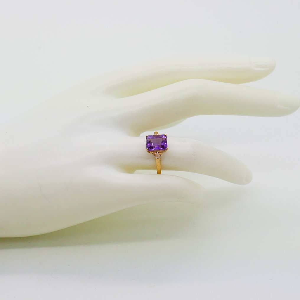 χωρίς τιμή ασφαλείας - Δαχτυλίδι - 14 καράτια Κίτρινο χρυσό - 2.43ct. tw. Αμέθυστος - Διαμάντι #4.3