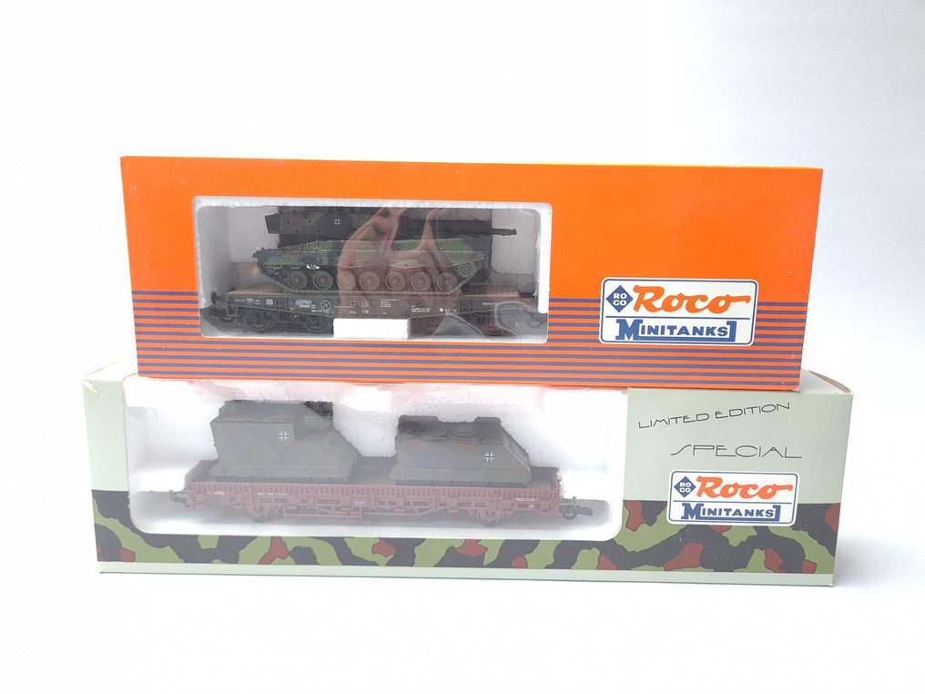 Roco H0 - 802/804 - Model wagonu towarowego (2) - 2x wojskowe wozy: Leopard II i dwa pojazdy opancerzone. - DB #1.0