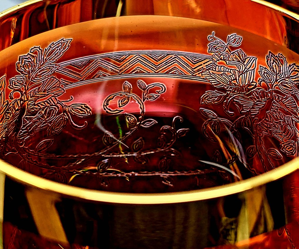 |-❥ (6) x *Exklusive Bohemia Kristall 24k Gold (Tschechien)* - Bicchiere da vino (6) - Set di bicchieri da vino, grande, raro, soffiato a bocca e mai usato, coppa in cristallo con taglio - Cristallo, 24% (PbO) cristallo di piombo, Oro 24 kt - Vetro di fusione, coppa #4.3