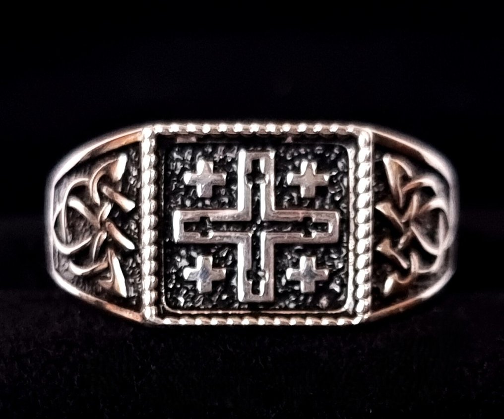 Chevalière – Krzyż Jerozolimy Potęgowany – Święta Pieczęć Ziemi Świętej i Wiary - Pierścionek - Argent 925 #1.0