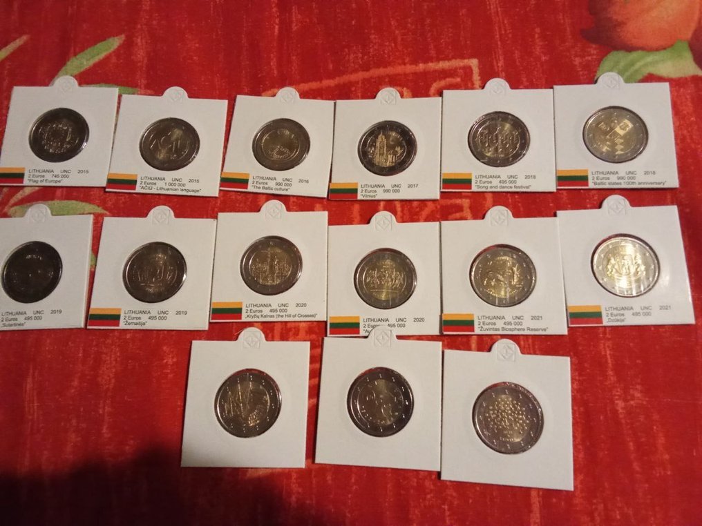 Lithuania. 2 Euro 2015/2022 (15 monnaies) (No reserve price) #1.0