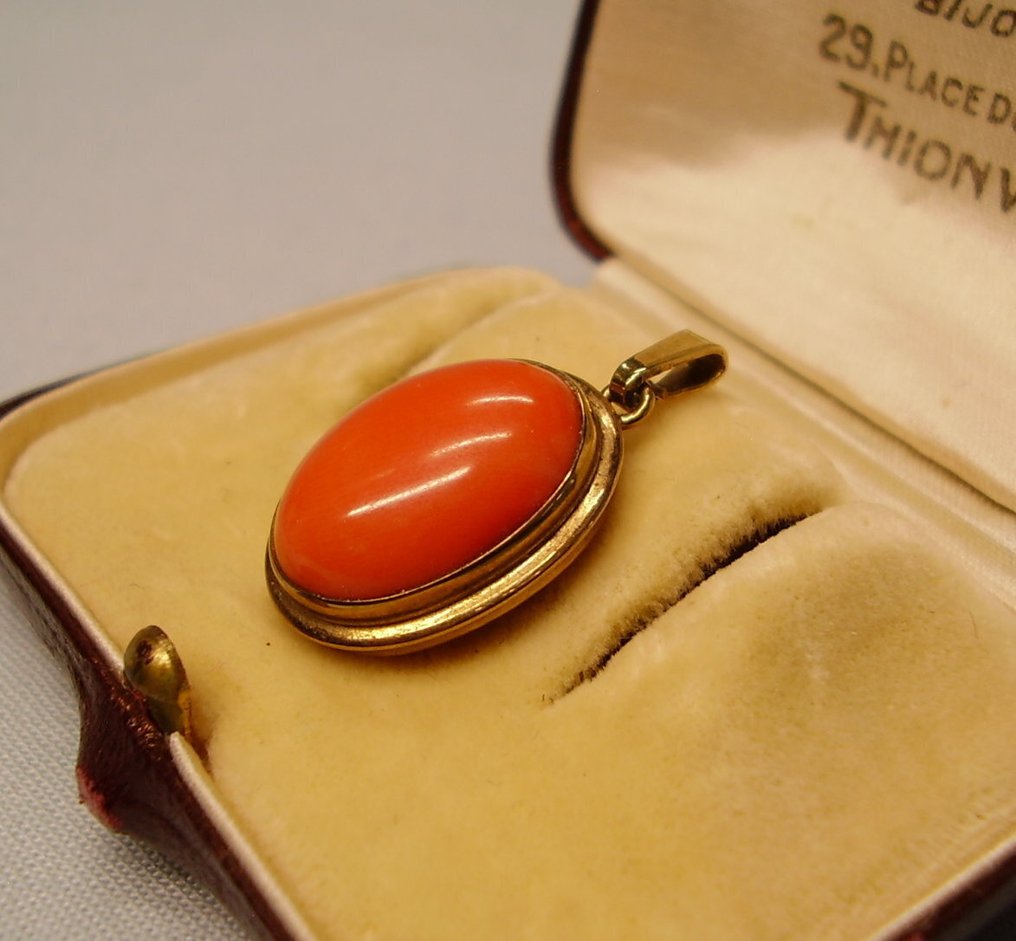 Fără preț de rezervă - Pandantiv - 8 ct. Aur galben - 7.00ct. tw. Coral - Pandantiv Art-Deko cu coral #1.0