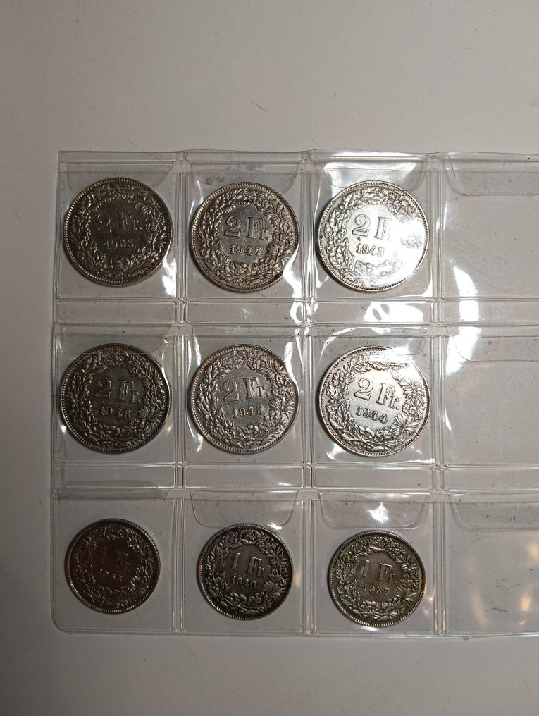 Schweiz. 1940/1957 Selection 9 Silver Coins #1.0