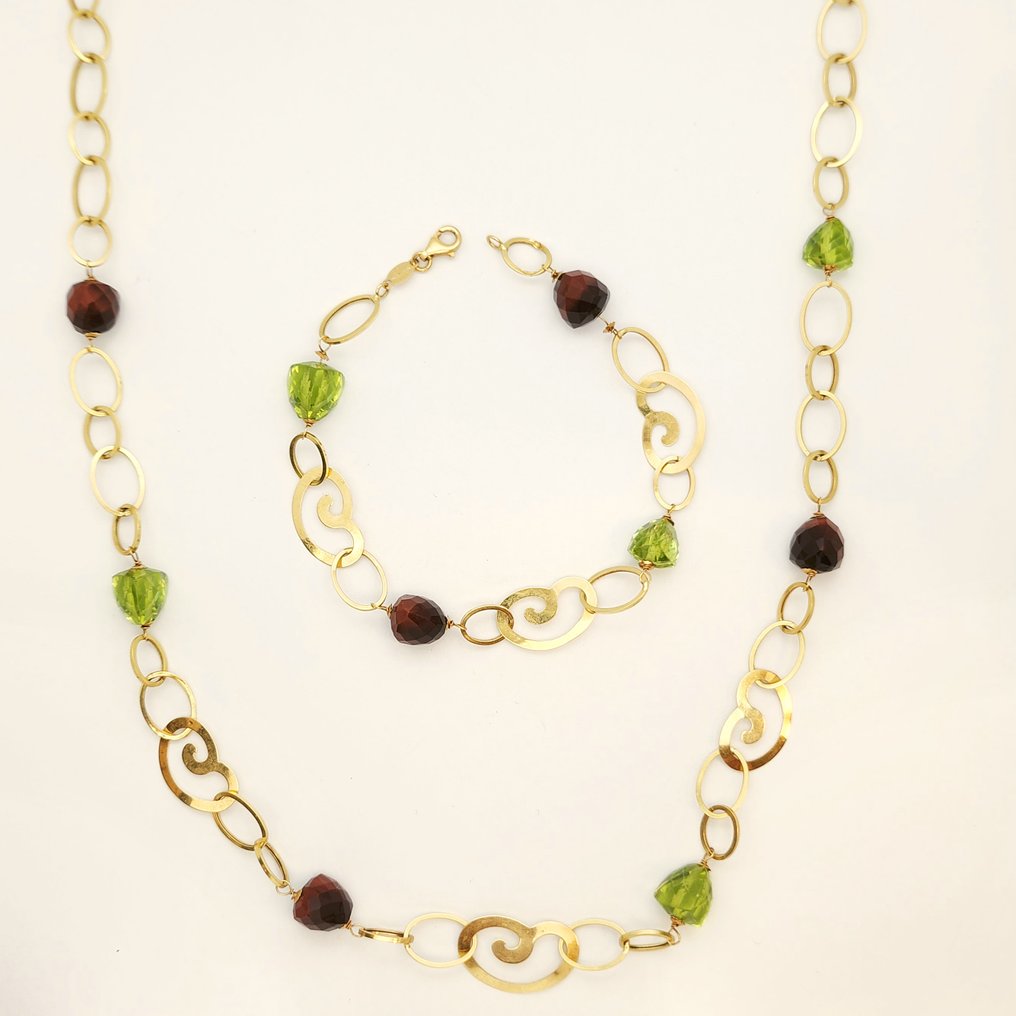 Other brand - Ensemble de bijoux 2 pièces - 18 carats Or jaune - 70.00ct. tw. Péridot - Grenat - Kaidara #1.0