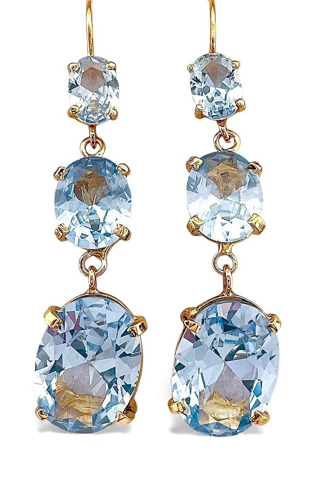 Nincs minimálár - Drop fülbevaló - 9 Kt Sárga arany, Ezüst Akvamarin #1.0