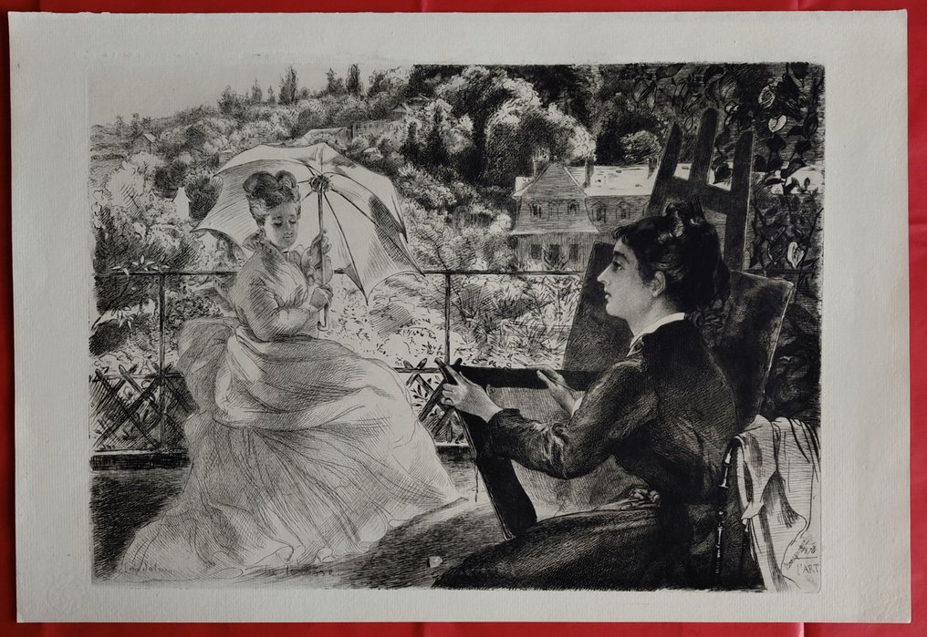 Marie Bracquemond (1840-1916) - La Terrasse - Etching and drypoint / 1876 #1.0