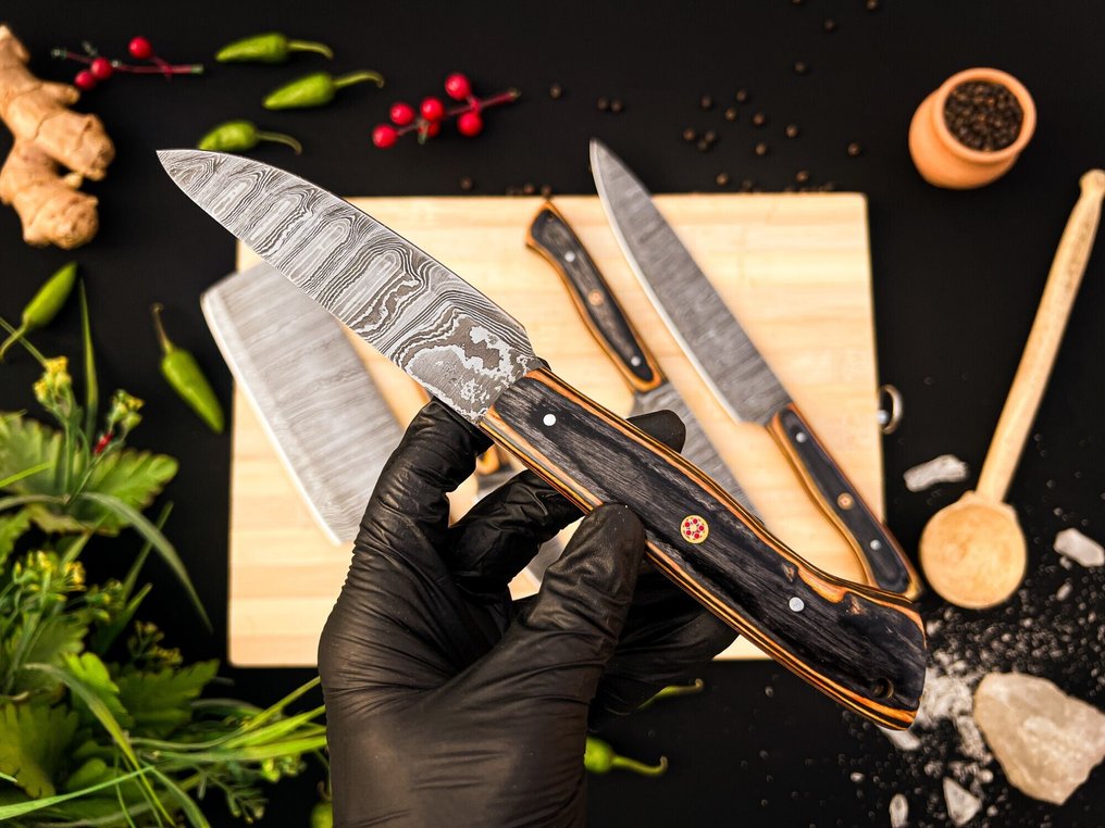 Μαχαίρι κουζίνας - Σετ μαχαίρια κουζίνας Chef για καθημερινή χρήση σε εσωτερικούς και εξωτερικούς χώρους (FK- 143) - Χειριστήριο από Αμερικανικό εξωτικό ξύλο και διπλωμένο ατσάλι. - Ηνωμένες Πολιτείες - Σετ κουζίνας και μπάρμπεκιου #3.2