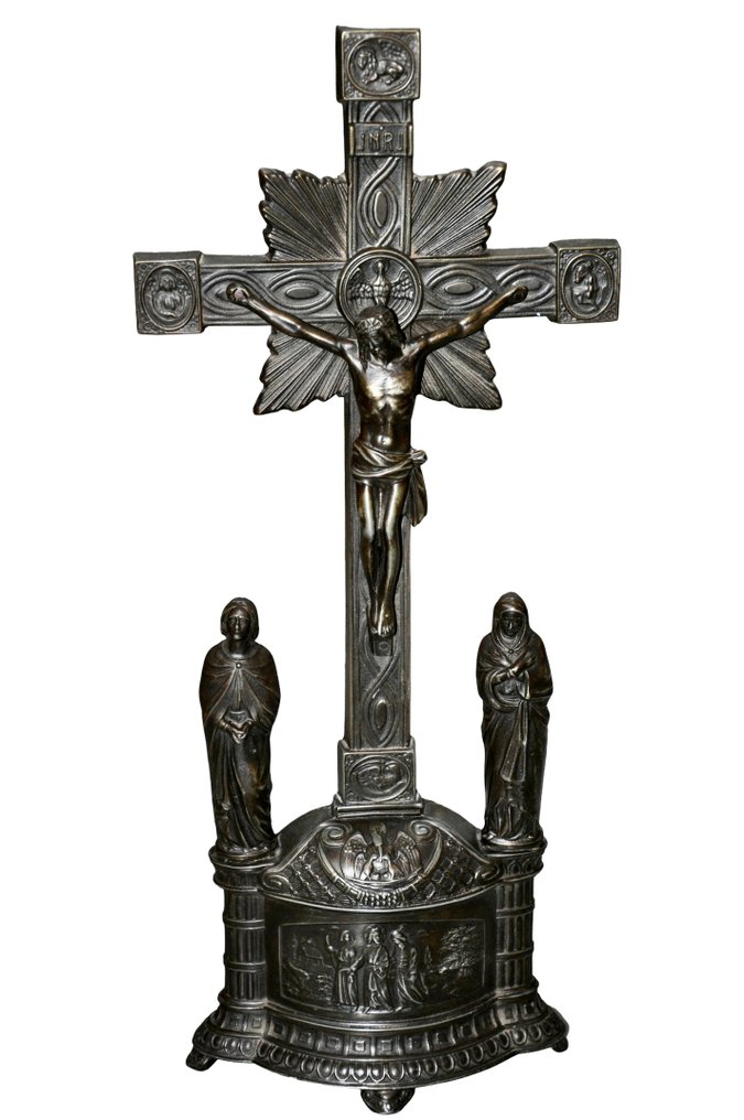  单幅祭坛画 - 铜色, 金属 - 1930-1940 - 祭坛十字架像 - 45 厘米  #1.0