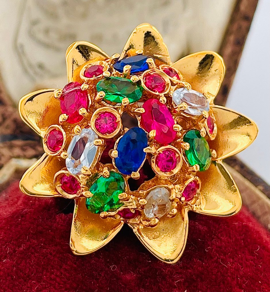 Senza prezzo di riserva - Anello - 9 kt Oro giallo, Argento Pietre preziose miste #1.0