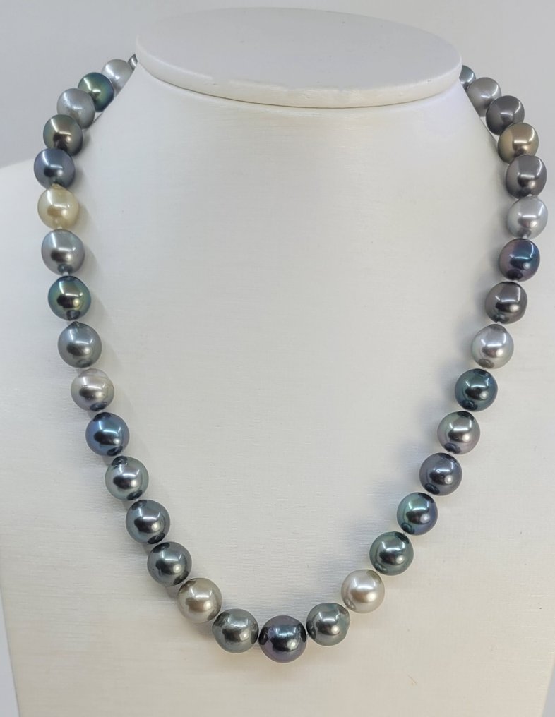 Ingen mindstepris - Halskæde - 14 karat Hvidguld, ALGT Certificerede Tahiti-perler 8,2x11,3 mm. #1.0