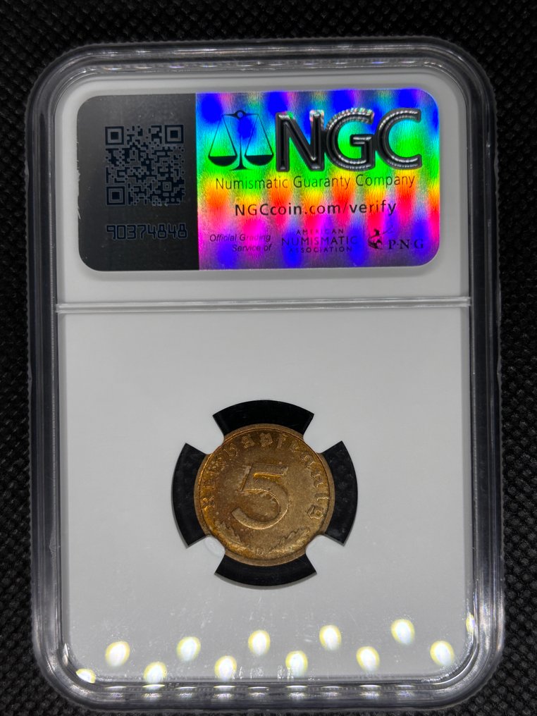 德國,Third Reich 5 Reichspfennig 1939 D / MS 61 (沒有保留價) #2.1