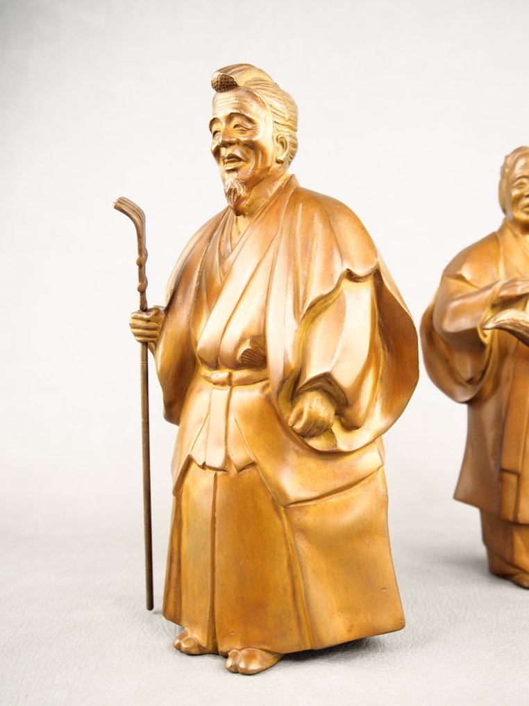 青銅色 - Higuchi Hōzan 樋口芳山 - 吉祥的高砂娃娃,祈求婚姻和睦与长寿。 - 昭和年代(1926-1989) #4.3