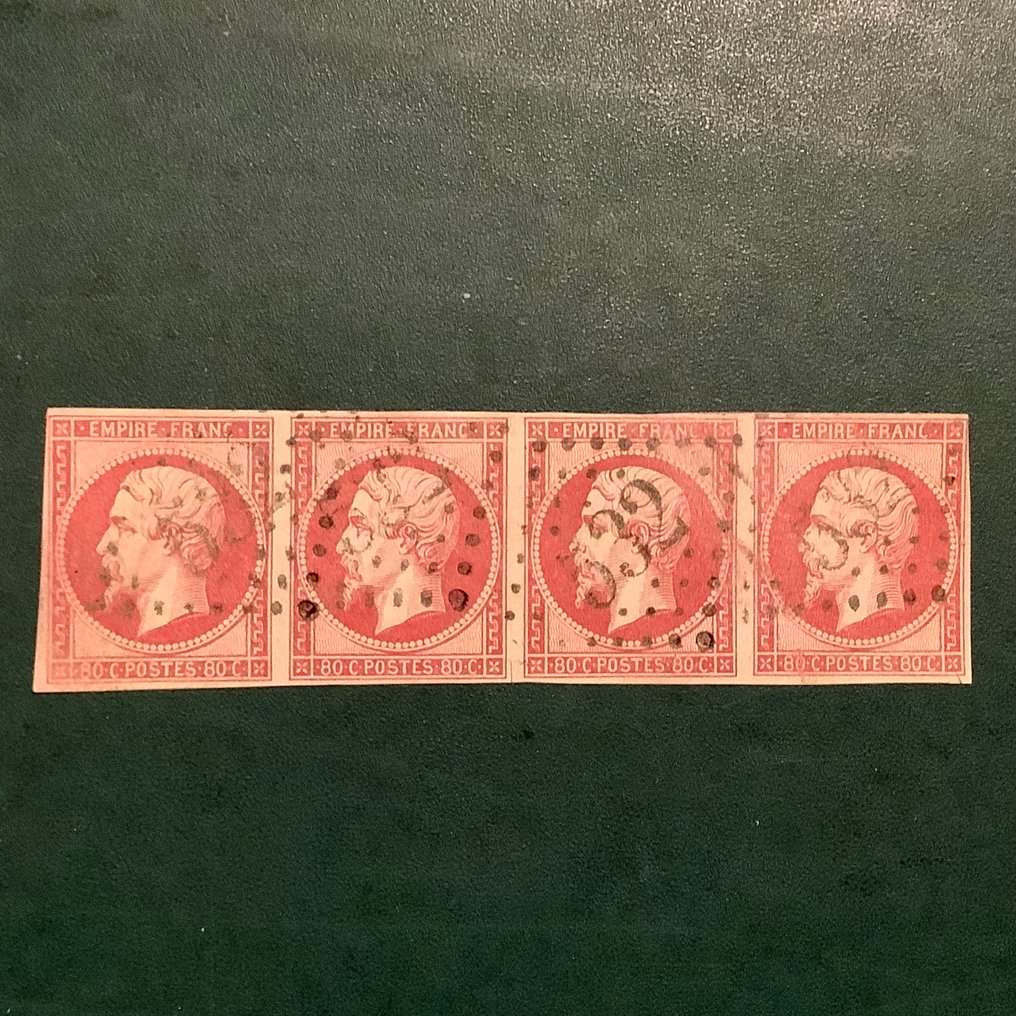 Franciaország 1859 - 80 cent Napoleon Empire rózsaszín árnyalatban, csíkos kivitelben, Brun jóváhagyással. - Yvert 17 B #1.0