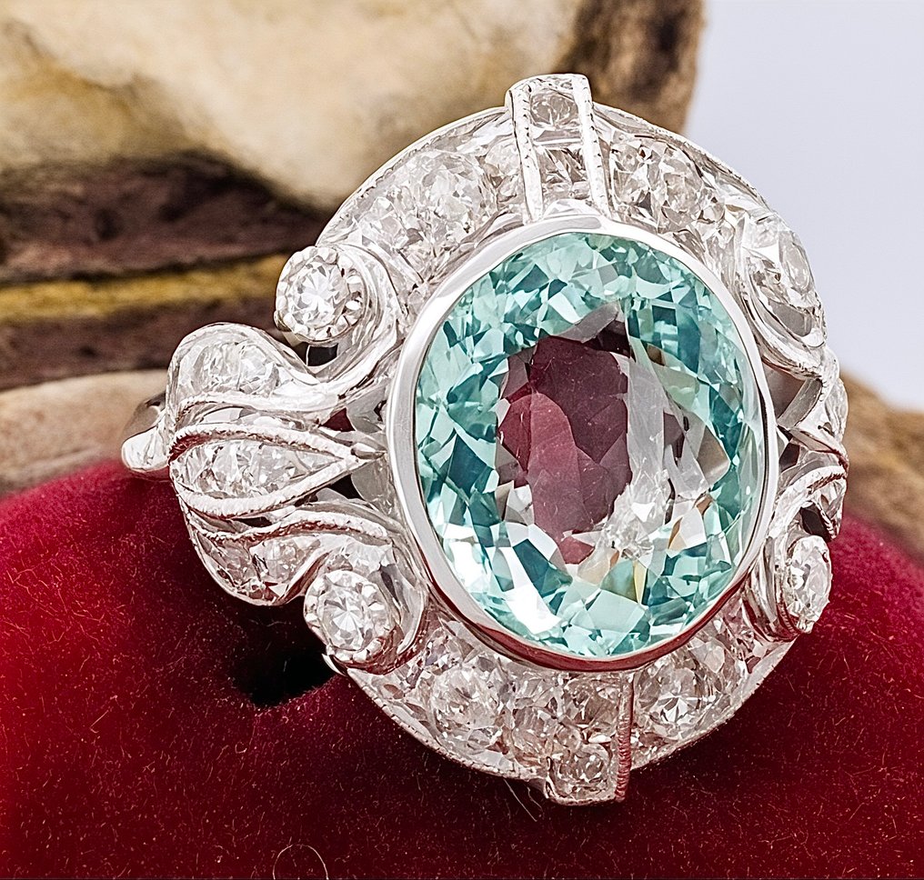 Gyűrű Platina Akvamarin - Gyémánt #3.2