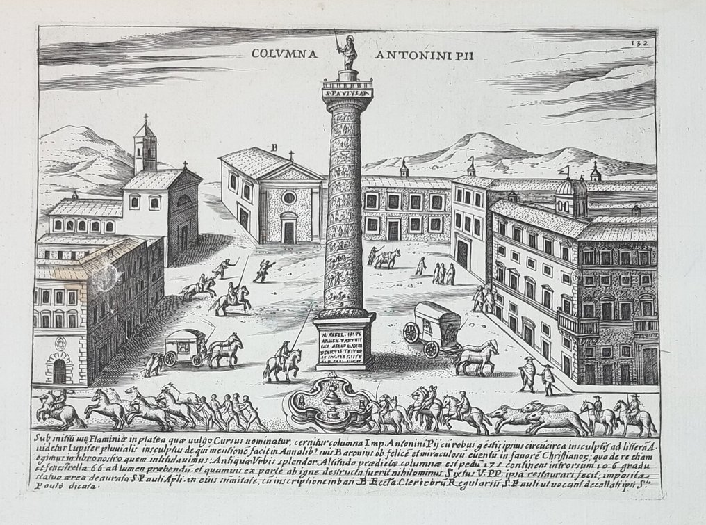 意大利 - 拉齐奥,罗马; Giovanni Giacomo De Rossi (1627-1691) - Giacomo Lauro (prima del 1650) - "Columna Antonini PII" & "Columna Traiana" - 1681-1700 #2.1