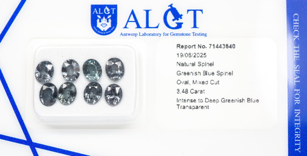 没有保留价 - 8 pcs  尖晶石  - 3.48 ct - 安特卫普宝石检测实验室（ALGT） - 青绿色 #3.2