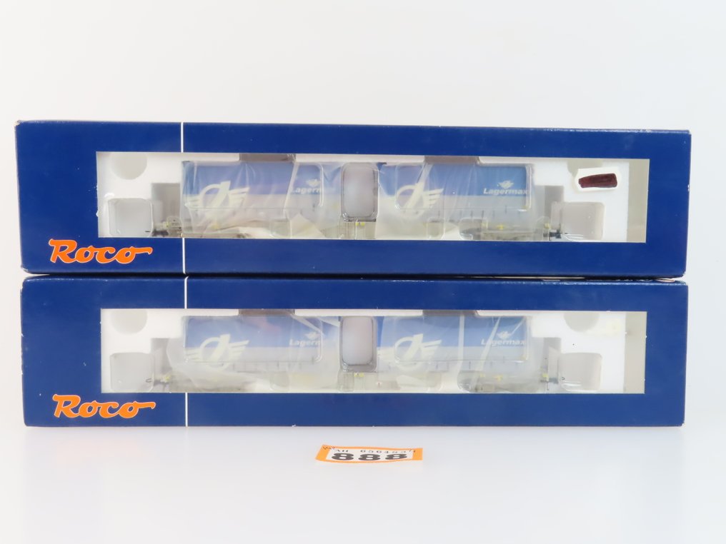 Roco H0 - 66622 - Modelltog godsvogn (2) - 2x 4-akslet containerdraagwagen med 2 containere 'Lagermax'. - AAE #4.3