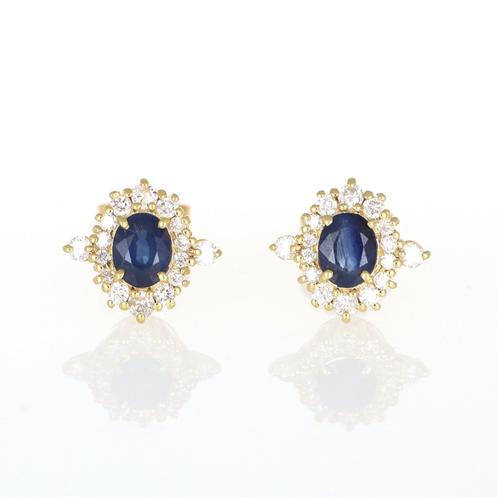 Sans prix de réserve - Boucles d'oreilles - 18 carats Or jaune Saphir - Diamant #1.0