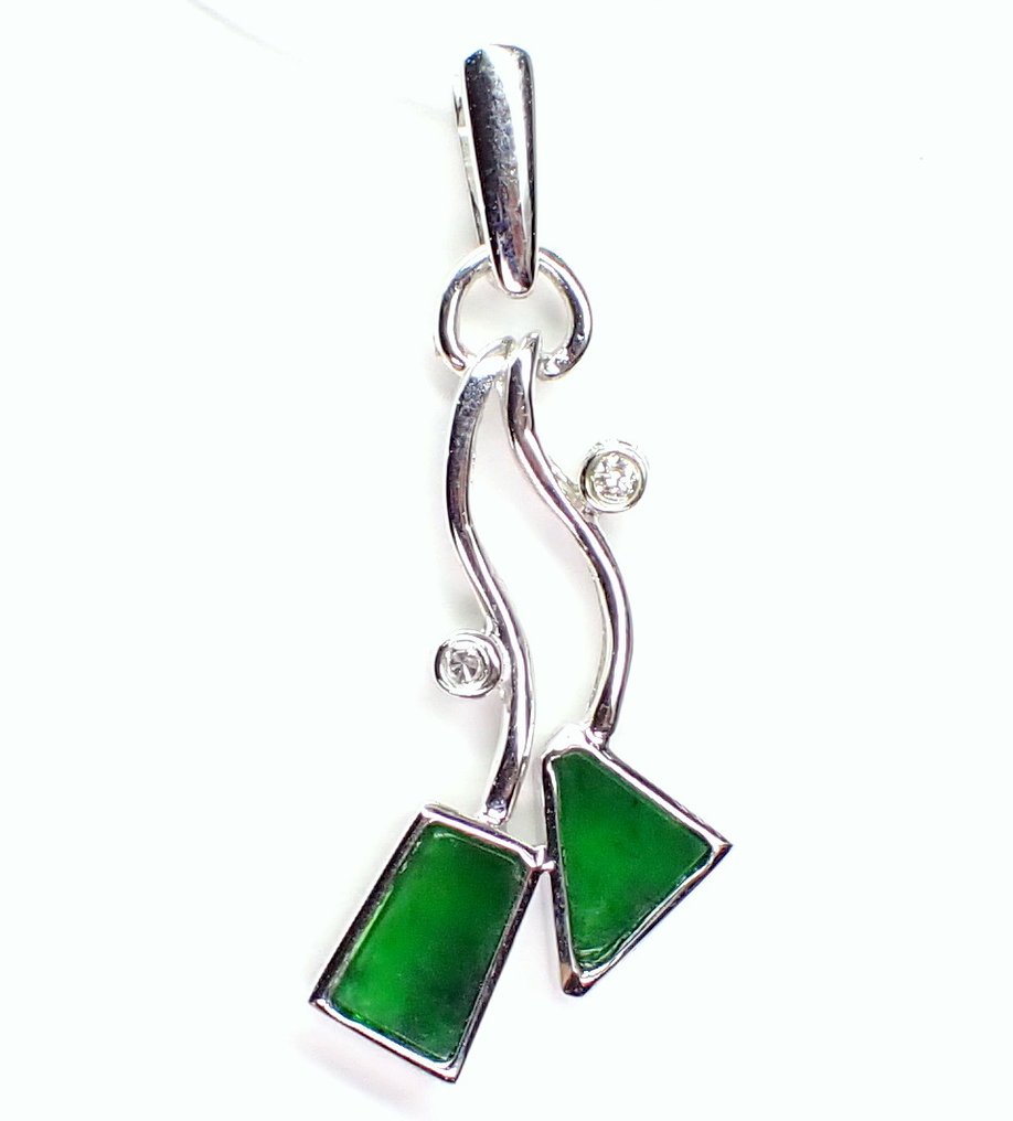 Zonder minimumprijs - Hanger - 18 karaat Witgoud - 0.56ct. tw. Jade - Diamant - *Geen minimumprijs* #1.0
