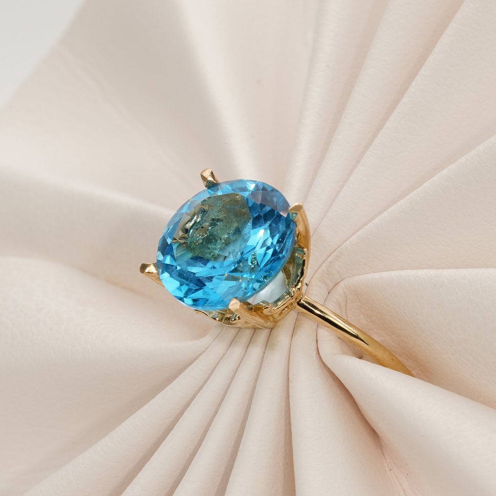 Nincs minimálár - G&J - Koktél gyűrű - Azure Crown - 14 kt. Sárga arany - 6.25ct. tw. Topáz - Svájci kék topáz #2.1