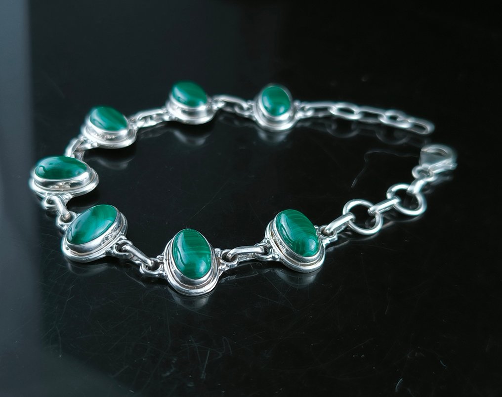 Prata - Bracelete - Malaquita Plata de Ley #3.2