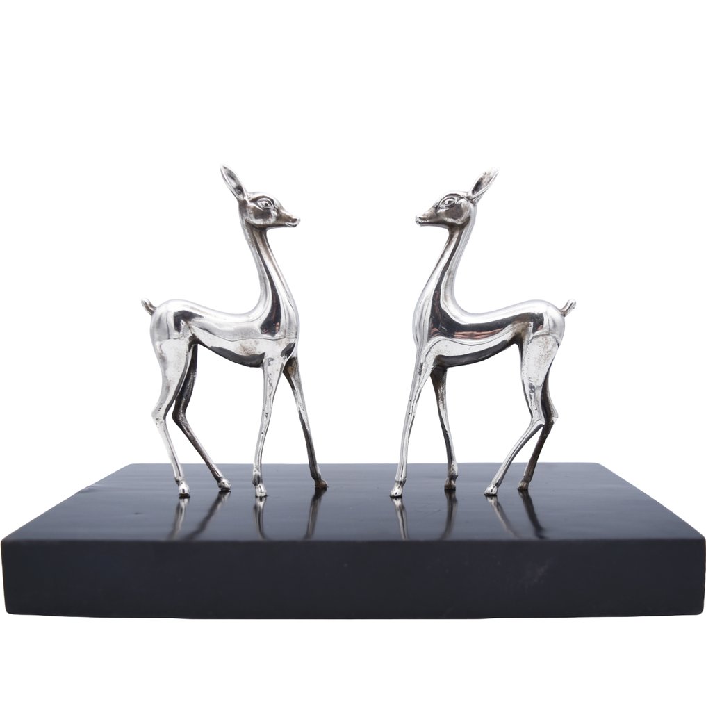 Γλυπτό, Pareja de Cérvidos - 22 cm - .925 silver #1.0