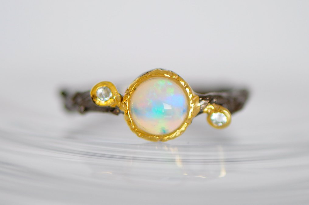 925 ασήμι μαύρο ροδιωμένο - όπαλ - τοπάζ - Δαχτυλίδι #1.0