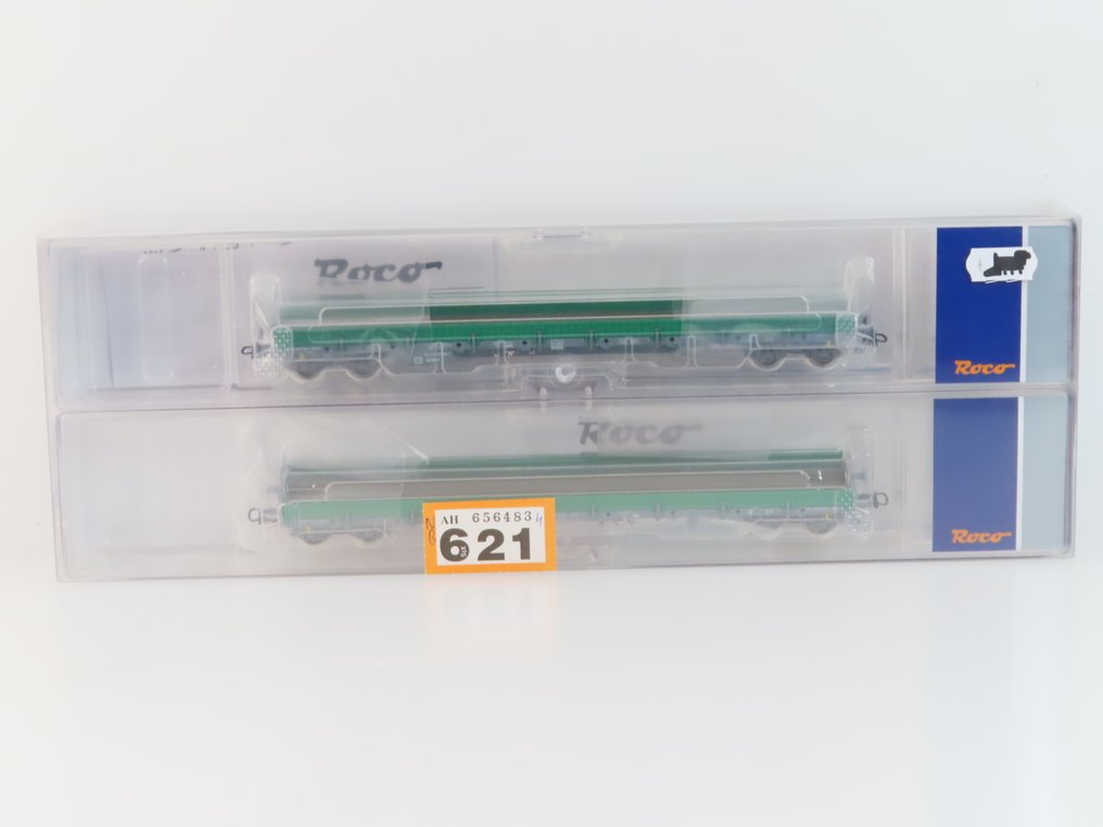 Roco H0 - 67081 - Modellvonat teherfuvarozási vagonszett (1) - 2 részes készlet 4-állású Rongenwagens típus Res - RENFE #4.3