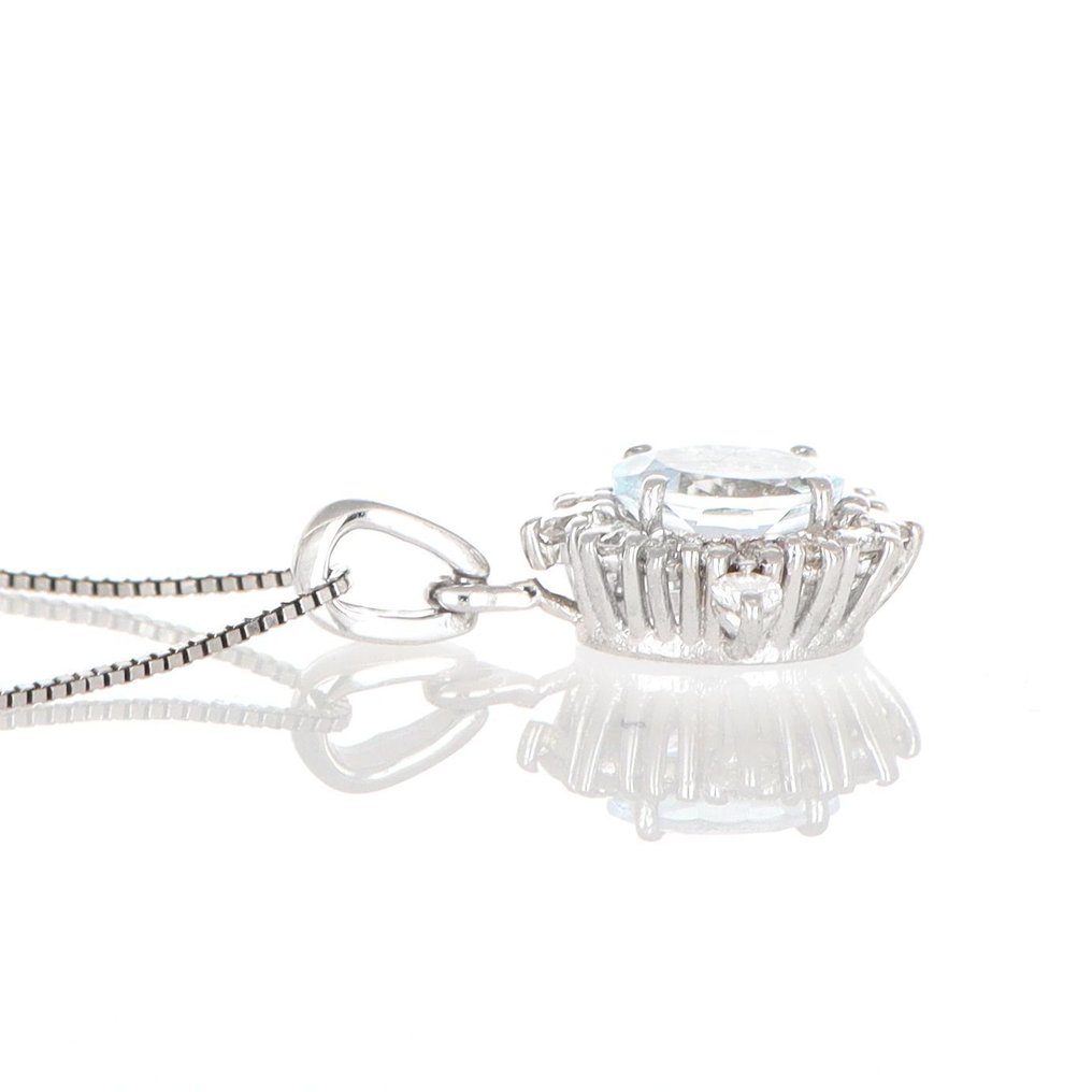 Sem preço de reserva - Colar com pingente - 18 K Ouro branco Água-marinha - Diamante #3.2