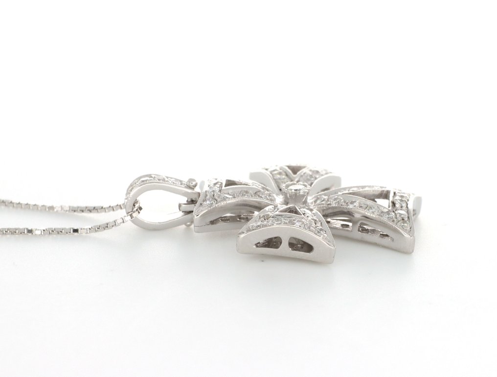 Zonder minimumprijs - Ketting met hanger - 18 karaat Witgoud - 0.75ct. tw. Diamant (Natuurlijk) #1.0