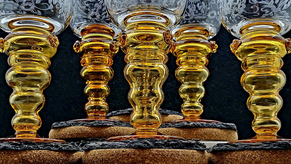 |-❥ (6) x * Exclusives Set *Theresienthal Glashütte (Germany)* - Art Deco, Römer - 酒杯 (6) - 葡萄酒杯，稀有且未使用，青年风格，水晶切割玻璃，罗马杯，水晶玻璃 - 水晶, 24%（PbO） Bleikristall - 杯子/复古 #3.2