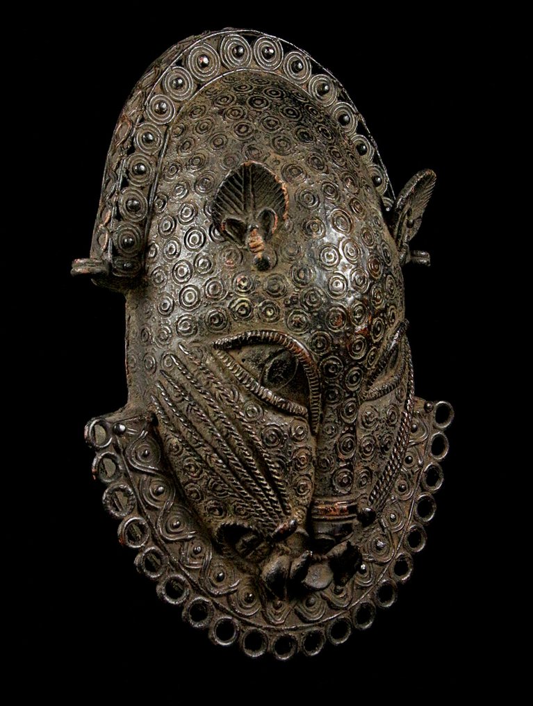 Bronze Leopard Head Mask - Bini / Edu - Nigeria (No reserve price) #1.0