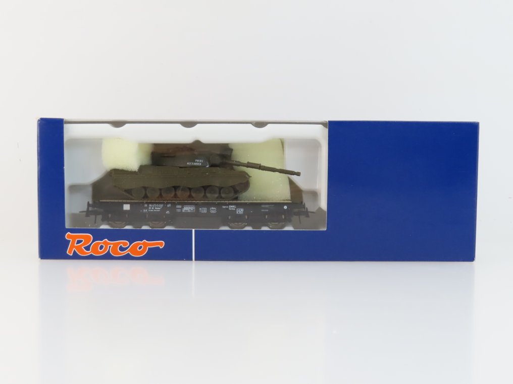 Roco H0 - 47746 - Modelltog godsvogn (1) - Tung lastebil lastet med Leopard 1 'Prins Alexander'. - NS, DMKL #1.0