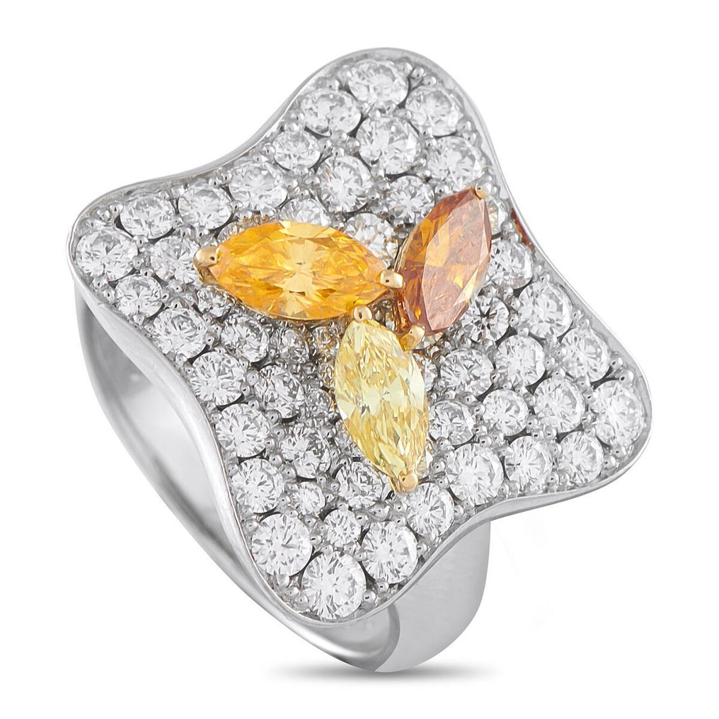 戒指 铂金 2.84克拉白色与彩黄钻石戒指, 白金 -  2.84ct. tw. #1.0
