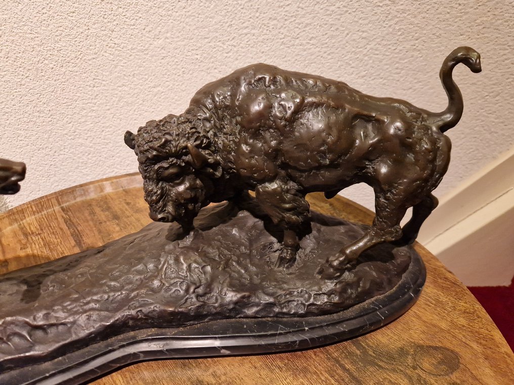 Antoine-Louis Barye (1796-1875) - Statua, Groot Bronzen beeld van Antoine-Louis Barye - 22 cm - Bronzo, Marmo - 1875 #2.1