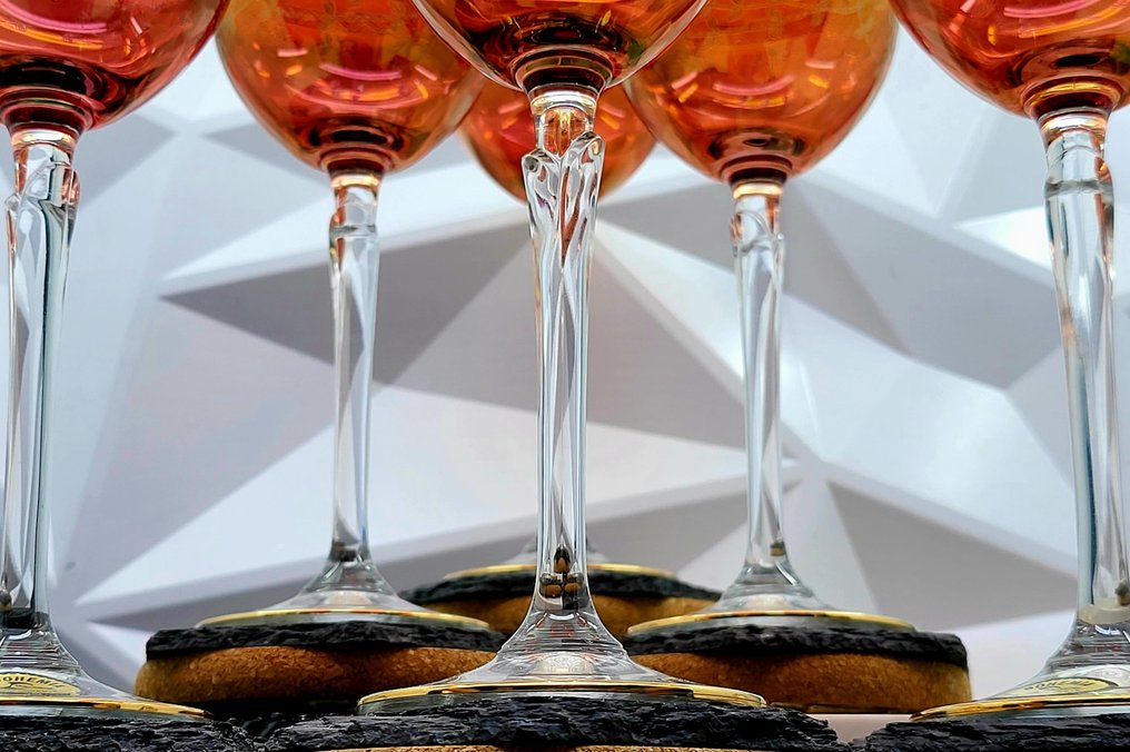 |-❥ (6) x *Exklusive Bohemia Kristall 24k Gold (Tschechien)* - Bicchiere da vino (6) - Set di bicchieri da vino, grande, raro, soffiato a bocca e mai usato, coppa in cristallo con taglio - Cristallo, 24% (PbO) cristallo di piombo, Oro 24 kt - Vetro di fusione, coppa #3.2