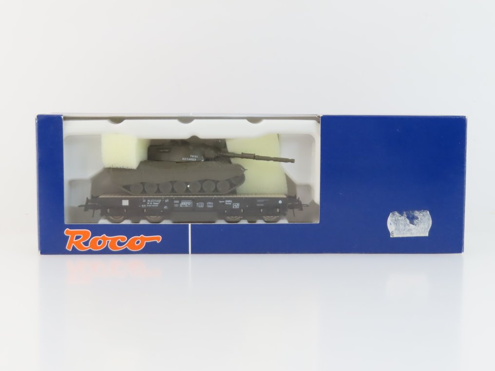Roco H0 - 47746 - Vagão de carga de modelismo ferroviário (1) - Veículo pesado carregado com carga Leopard 1 'Prins Alexander'. - NS, DMKL #1.0