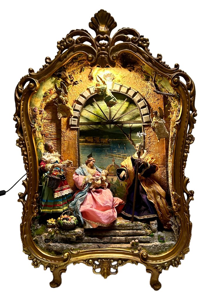 Nativity scene artistico, san gregorio armeno - interamente fatto a mano - 90x60 cm - nativity - Silk damask #1.0