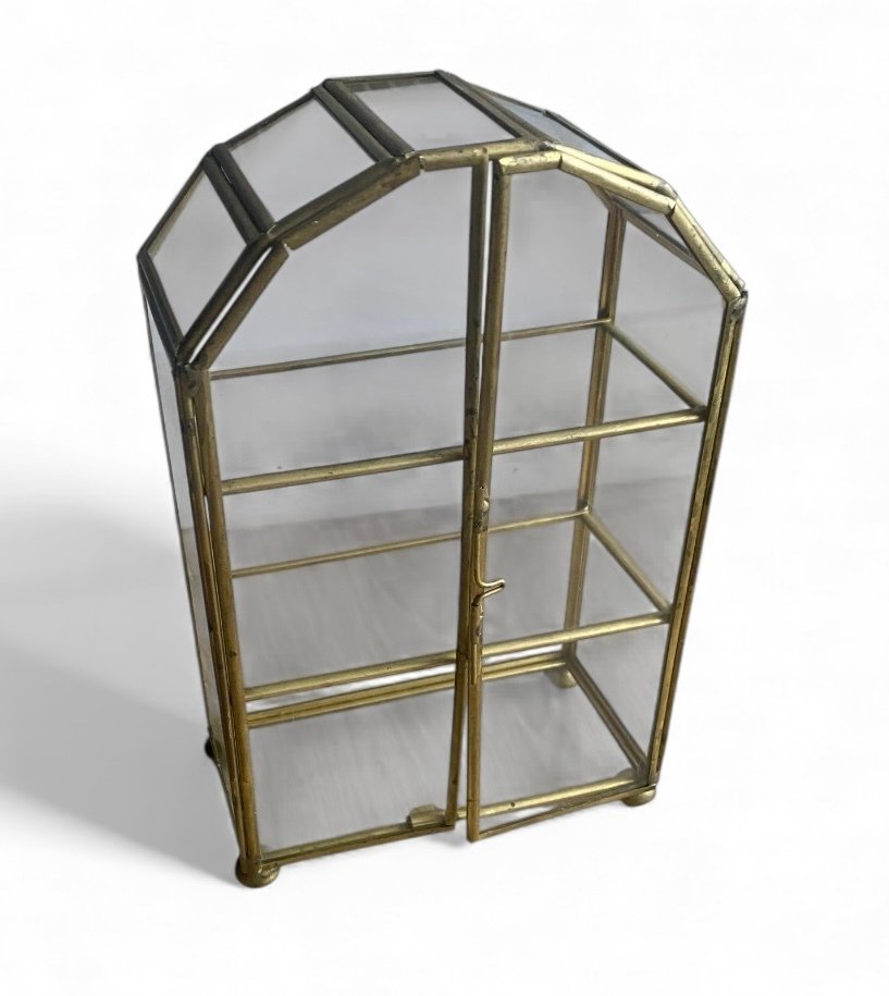 Vitriini - Harvinainen näyttelykaappi - Lasi, Messinki - näyttökaappi #1.0