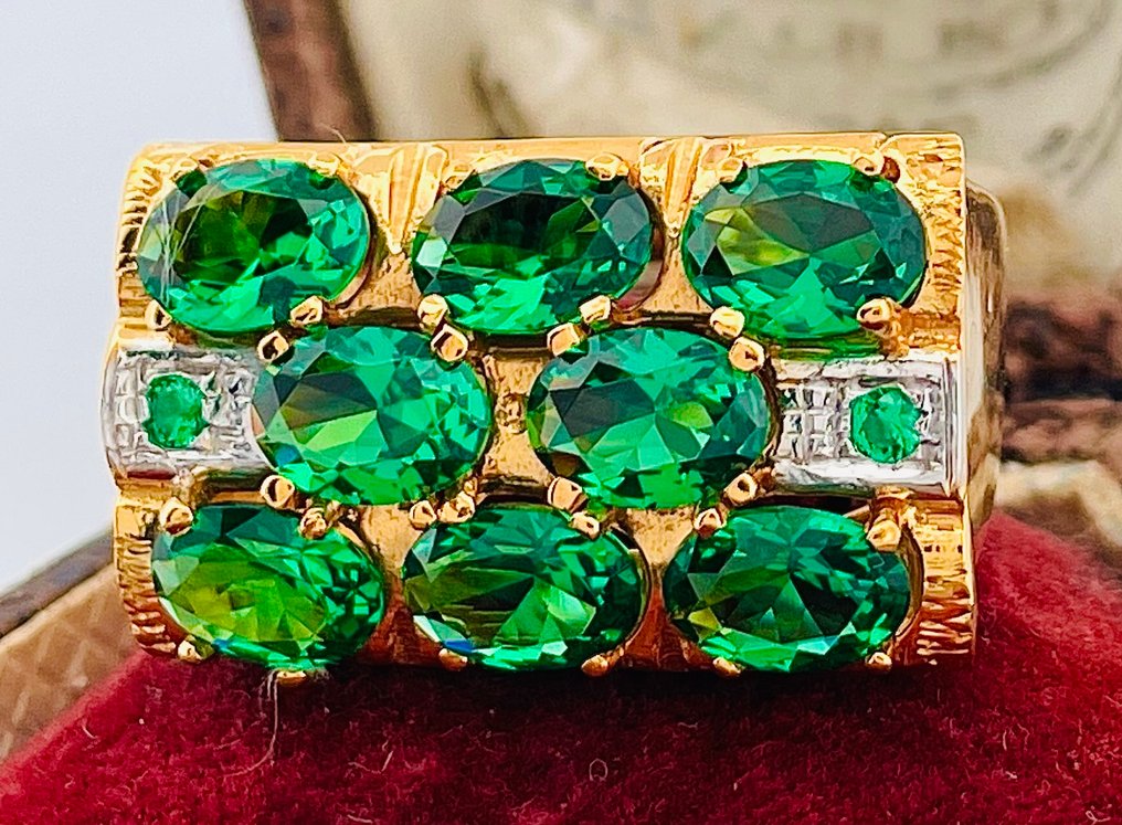 Senza prezzo di riserva - Anello - 9 kt Oro giallo, Argento Smeraldo #3.2