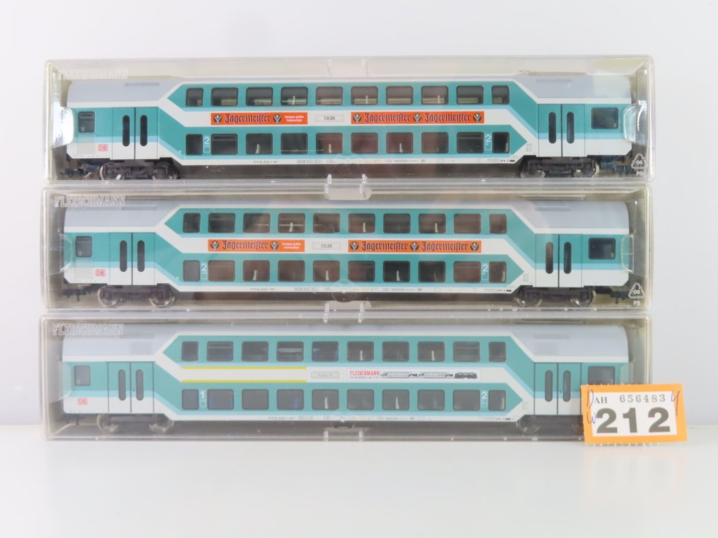 Fleischmann H0 - 97 5125K/97 5121K - Modellvonatszemélyszállító (3) - 3 db 4-üléses duplaemeletes gyorsvonat-kocsik 1./2. osztály és 2. osztály - DB #2.1