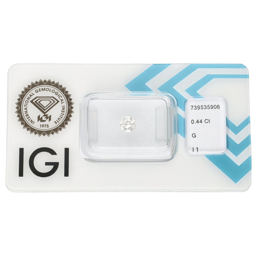 Nincs minimálár - 1 pcs Gyémánt (Természetes) - 0.44 ct - Kerek - G - I1 - Nemzetközi Gemmológiai Intézet (IGI) #1.0