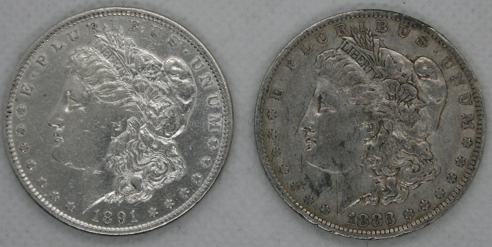 美國. Morgan Dollar 1883 - O en 1891 (2 munten)  (沒有保留價) #1.0