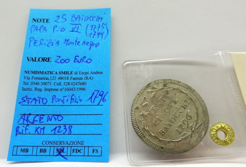 Olaszország - Pápai államok Papa Pio VI. 25 Baiocchi 1796 (Nincs minimálár) #3.2