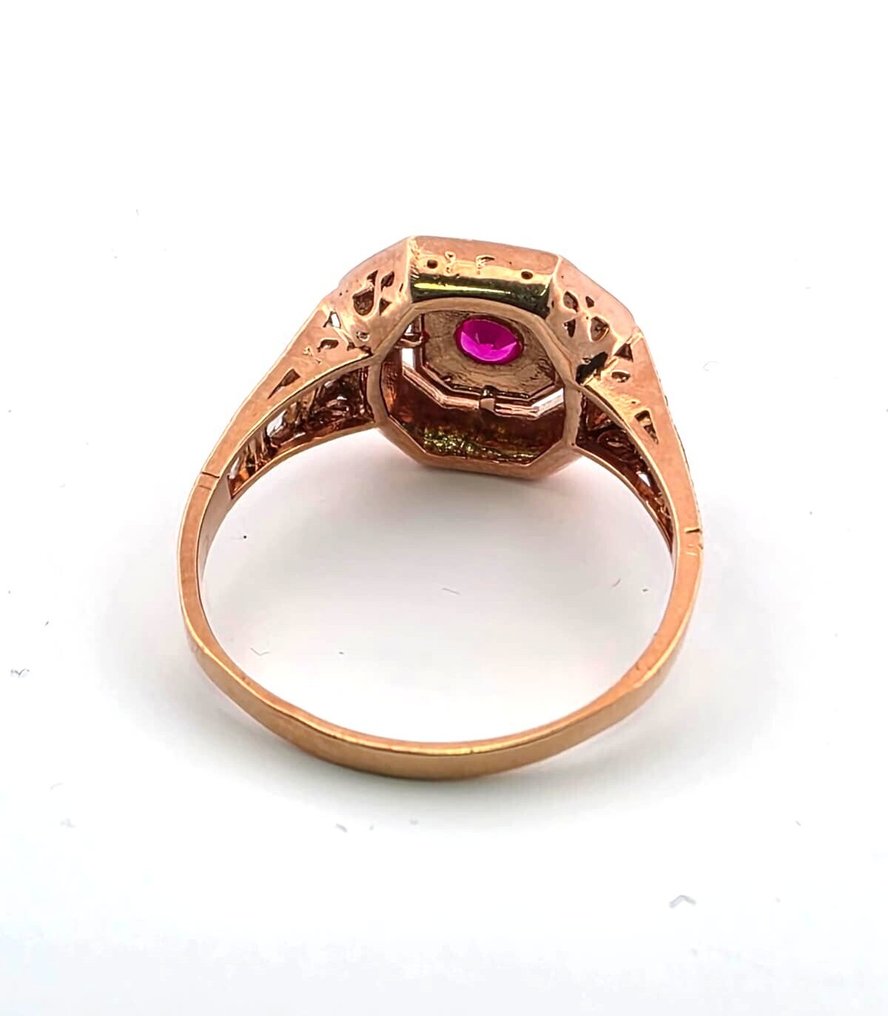 Fără preț de rezervă - Inel - 9 kt. Aur roz, Argint Rubin - Diamant #4.3