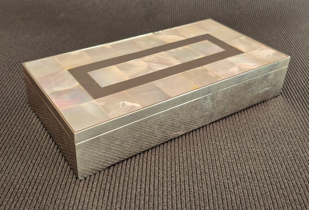 雪茄盒 - 珍珠母木材和银 - 装饰艺术盒子 #1.0