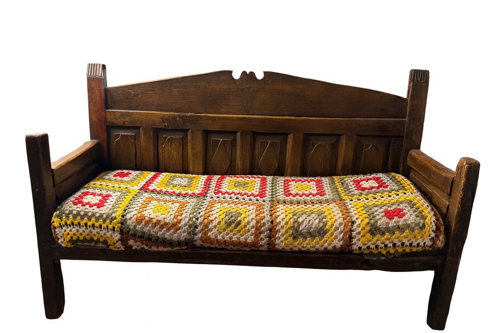 ambachtelijk gemaakt - Escaño (mueble) - Banco con colchón - Castaño - banco de granjero rústico #2.1