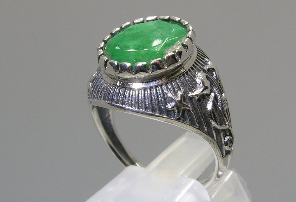 Σμαράγδι δαχτυλίδι - Ύψος: 25.5 mm - Πλάτος: 16.9 mm- 6.03 g - (1) #1.0