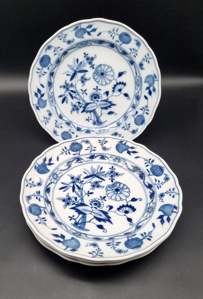 Meissen - 成套餐具 - Wahl！洋葱纹4个装餐盘，直径约24.5厘米。 - 瓷器 #1.0