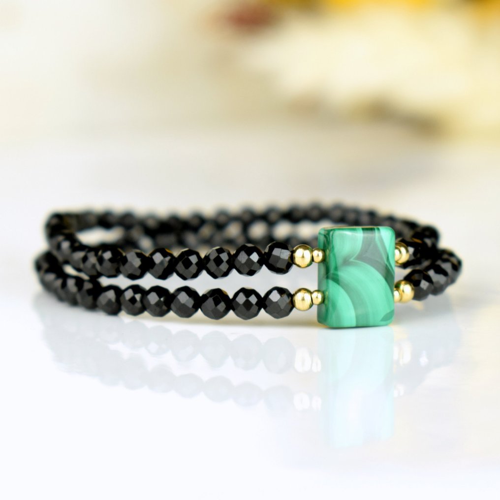 Μαύρο σπινέλι και φυσική μαλαχίτη - Υψηλή ποιότητα - Εξαιρετικό βραχιόλι- 12 g #1.0